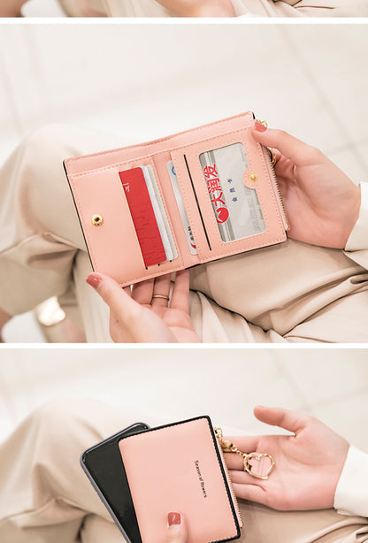 Phase Printed Leather Goods Ultra-Thin Short Wallet for Women 2024 New K-Style Cute Student Simple Wallet Card Holder Coin Purse