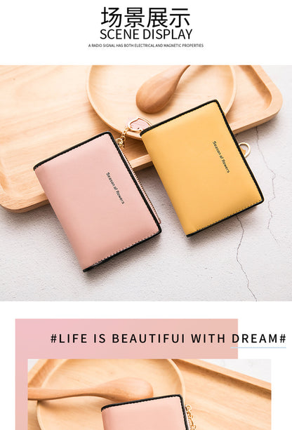Phase Printed Leather Goods Ultra-Thin Short Wallet for Women 2024 New K-Style Cute Student Simple Wallet Card Holder Coin Purse