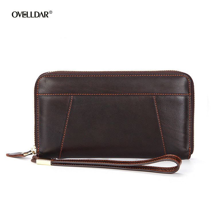Dropshipping Spot Oil Wax Leather Single Pull Bag First Layer Genuine Leather Long Zipper Bag Retro Hot Selling Cross-Border Wallet