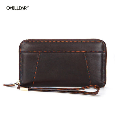 Dropshipping Spot Oil Wax Leather Single Pull Bag First Layer Genuine Leather Long Zipper Bag Retro Hot Selling Cross-Border Wallet