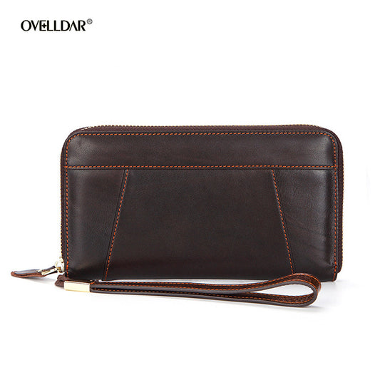 Dropshipping Spot Oil Wax Leather Single Pull Bag First Layer Genuine Leather Long Zipper Bag Retro Hot Selling Cross-Border Wallet