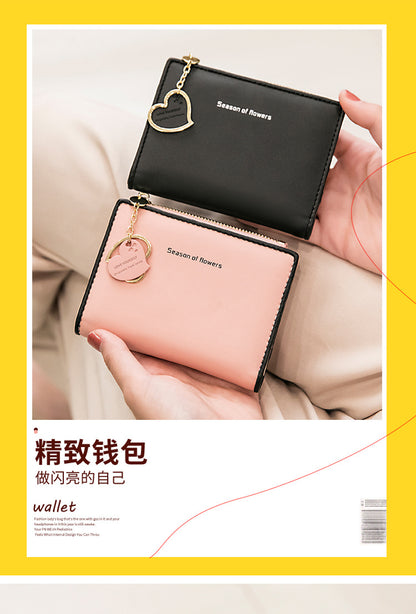 Phase Printed Leather Goods Ultra-Thin Short Wallet for Women 2024 New K-Style Cute Student Simple Wallet Card Holder Coin Purse