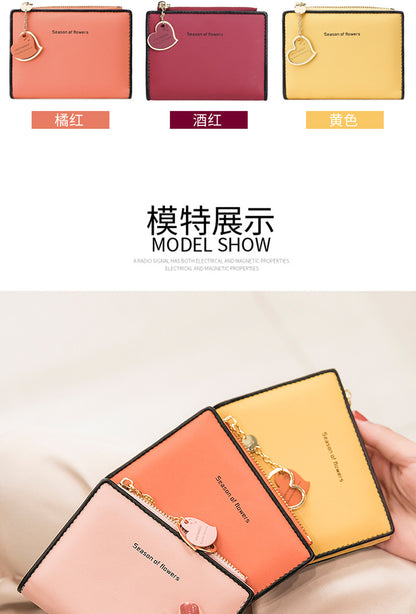 Phase Printed Leather Goods Ultra-Thin Short Wallet for Women 2024 New K-Style Cute Student Simple Wallet Card Holder Coin Purse
