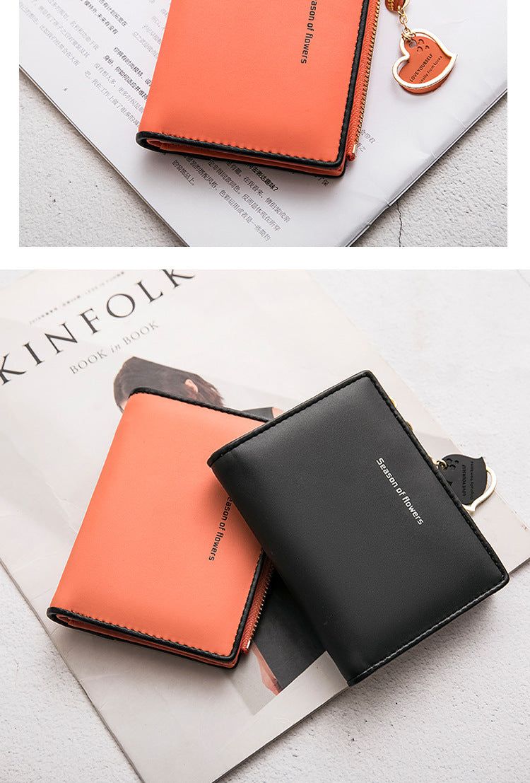Phase Printed Leather Goods Ultra-Thin Short Wallet for Women 2024 New K-Style Cute Student Simple Wallet Card Holder Coin Purse