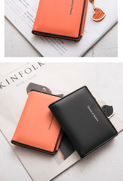 Phase Printed Leather Goods Ultra-Thin Short Wallet for Women 2024 New K-Style Cute Student Simple Wallet Card Holder Coin Purse