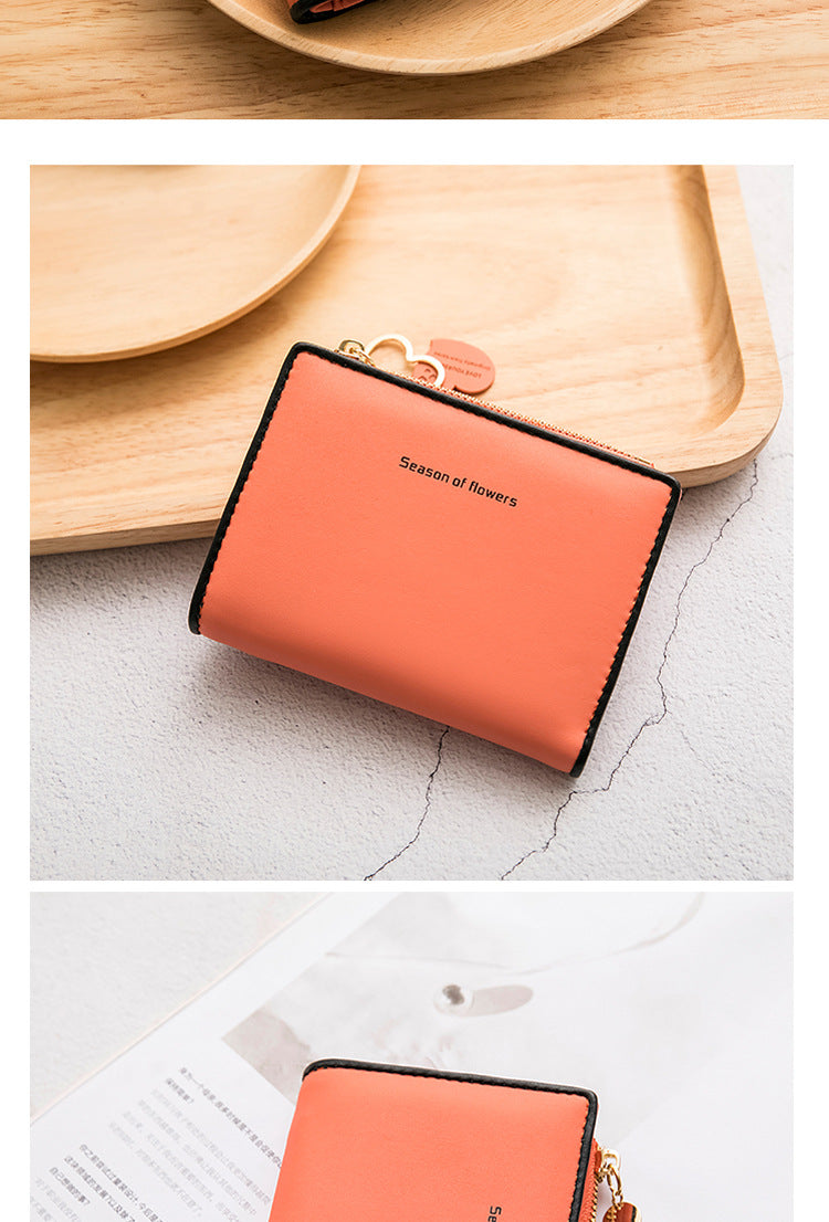 Phase Printed Leather Goods Ultra-Thin Short Wallet for Women 2024 New K-Style Cute Student Simple Wallet Card Holder Coin Purse