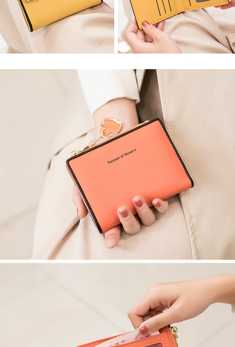 Phase Printed Leather Goods Ultra-Thin Short Wallet for Women 2024 New K-Style Cute Student Simple Wallet Card Holder Coin Purse