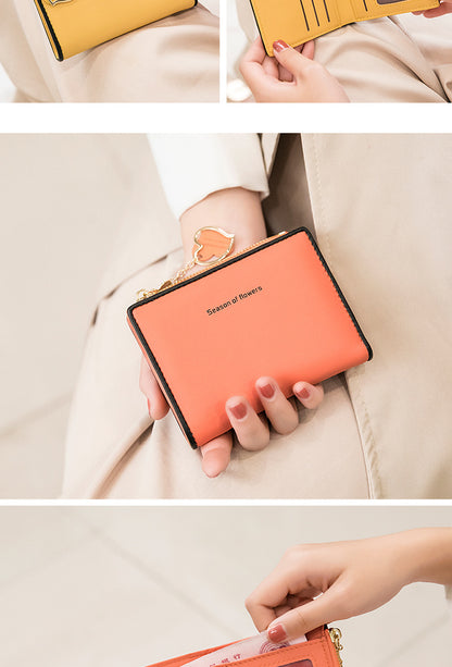 Phase Printed Leather Goods Ultra-Thin Short Wallet for Women 2024 New K-Style Cute Student Simple Wallet Card Holder Coin Purse