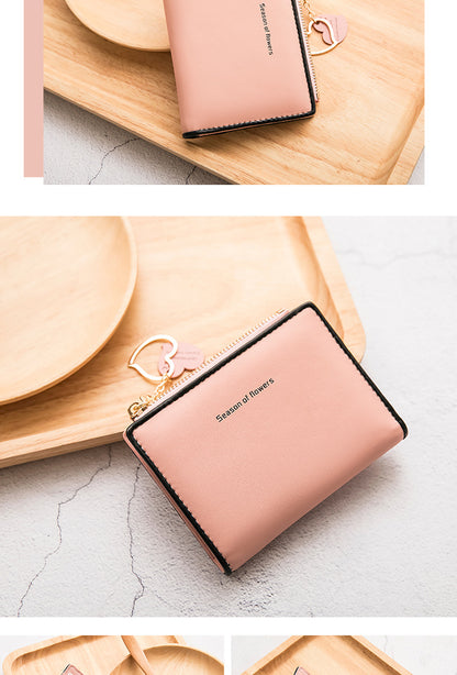 Phase Printed Leather Goods Ultra-Thin Short Wallet for Women 2024 New K-Style Cute Student Simple Wallet Card Holder Coin Purse