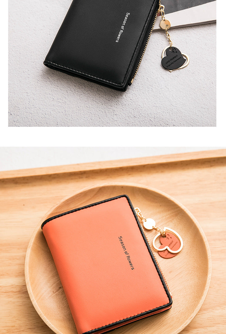 Phase Printed Leather Goods Ultra-Thin Short Wallet for Women 2024 New K-Style Cute Student Simple Wallet Card Holder Coin Purse