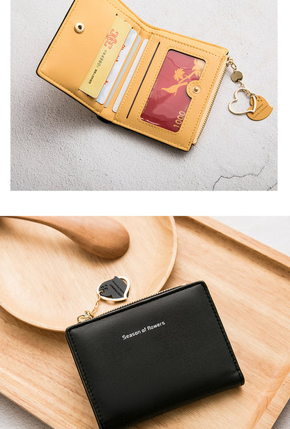 Phase Printed Leather Goods Ultra-Thin Short Wallet for Women 2024 New K-Style Cute Student Simple Wallet Card Holder Coin Purse