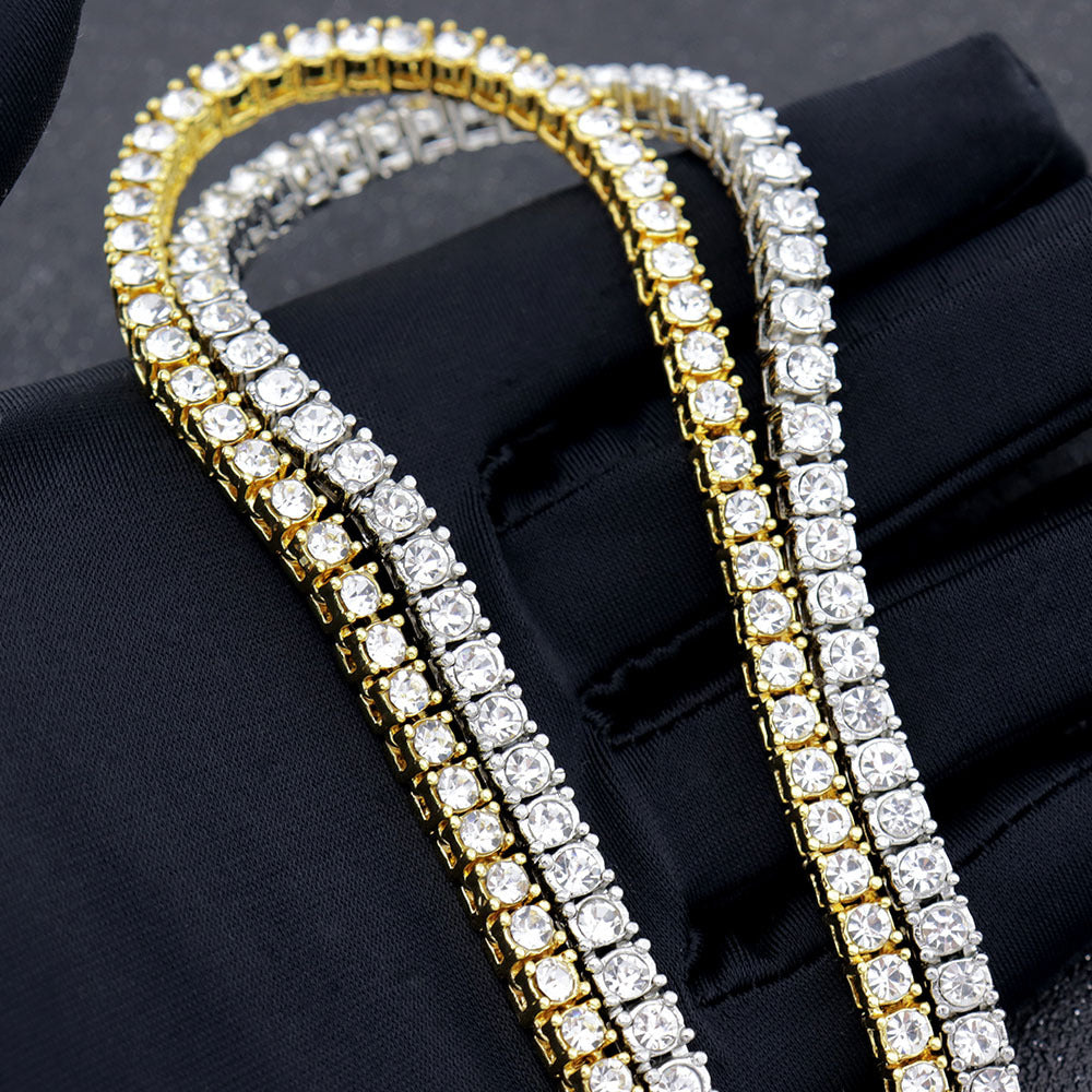 Cross-Border European and American Single-Row Diamond Hip-Hop Necklace 3mm 4 5mm Rhinestone Tennis Chain Unisex Tennis Chain Jewelry
