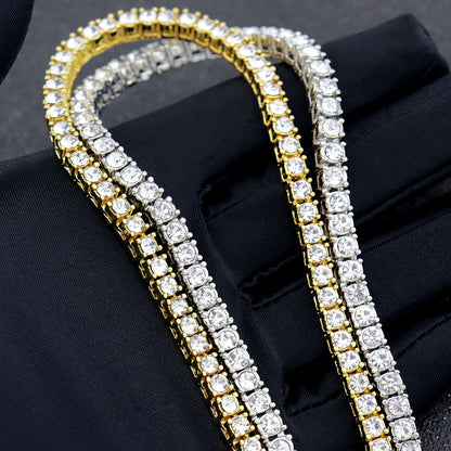Cross-Border European and American Single-Row Diamond Hip-Hop Necklace 3mm 4 5mm Rhinestone Tennis Chain Unisex Tennis Chain Jewelry