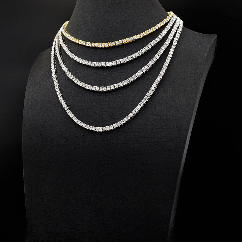 Cross-Border European and American Single-Row Diamond Hip-Hop Necklace 3mm 4 5mm Rhinestone Tennis Chain Unisex Tennis Chain Jewelry