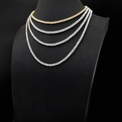 Cross-Border European and American Single-Row Diamond Hip-Hop Necklace 3mm 4 5mm Rhinestone Tennis Chain Unisex Tennis Chain Jewelry
