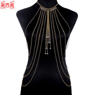 Cross-Border Jewelry Body Chain Jewelry Gold Lace Multi-Layer Tassel Necklace Body Chain