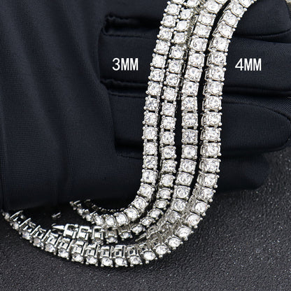 Cross-Border European and American Single-Row Diamond Hip-Hop Necklace 3mm 4 5mm Rhinestone Tennis Chain Unisex Tennis Chain Jewelry