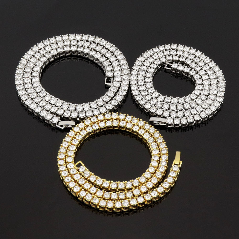 Cross-Border European and American Single-Row Diamond Hip-Hop Necklace 3mm 4 5mm Rhinestone Tennis Chain Unisex Tennis Chain Jewelry
