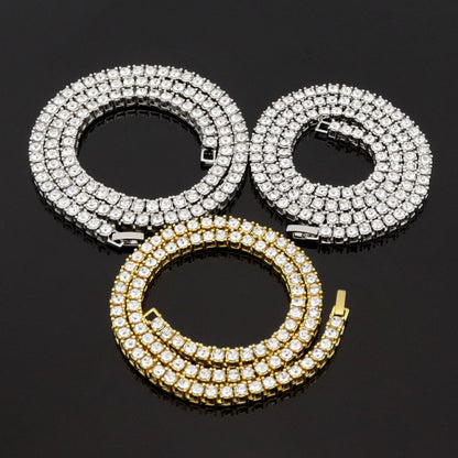 Cross-Border European and American Single-Row Diamond Hip-Hop Necklace 3mm 4 5mm Rhinestone Tennis Chain Unisex Tennis Chain Jewelry