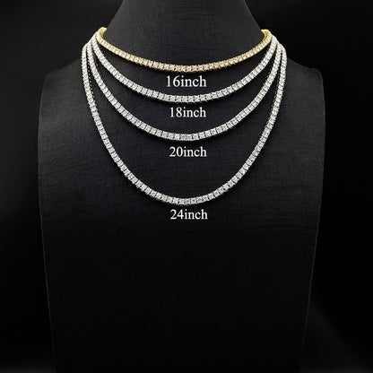 Cross-Border European and American Single-Row Diamond Hip-Hop Necklace 3mm 4 5mm Rhinestone Tennis Chain Unisex Tennis Chain Jewelry
