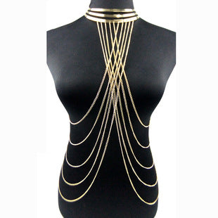 Cross-Border Jewelry Body Chain Jewelry Gold Lace Multi-Layer Tassel Necklace Body Chain