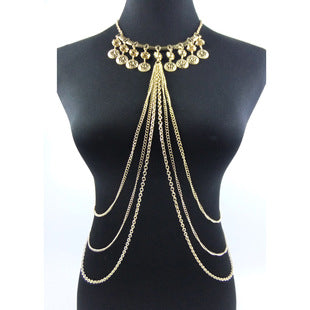 Cross-Border Jewelry Body Chain Jewelry Gold Lace Multi-Layer Tassel Necklace Body Chain