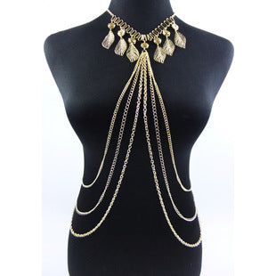 Cross-Border Jewelry Body Chain Jewelry Gold Lace Multi-Layer Tassel Necklace Body Chain