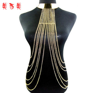 Cross-Border Jewelry Body Chain Jewelry Gold Lace Multi-Layer Tassel Necklace Body Chain
