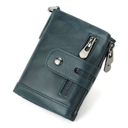 Cross-border Hot Selling Men's Cowhide Fashion Business Casual Multi-card Short Leather Wallet Zipper Card Bag Coin Purse