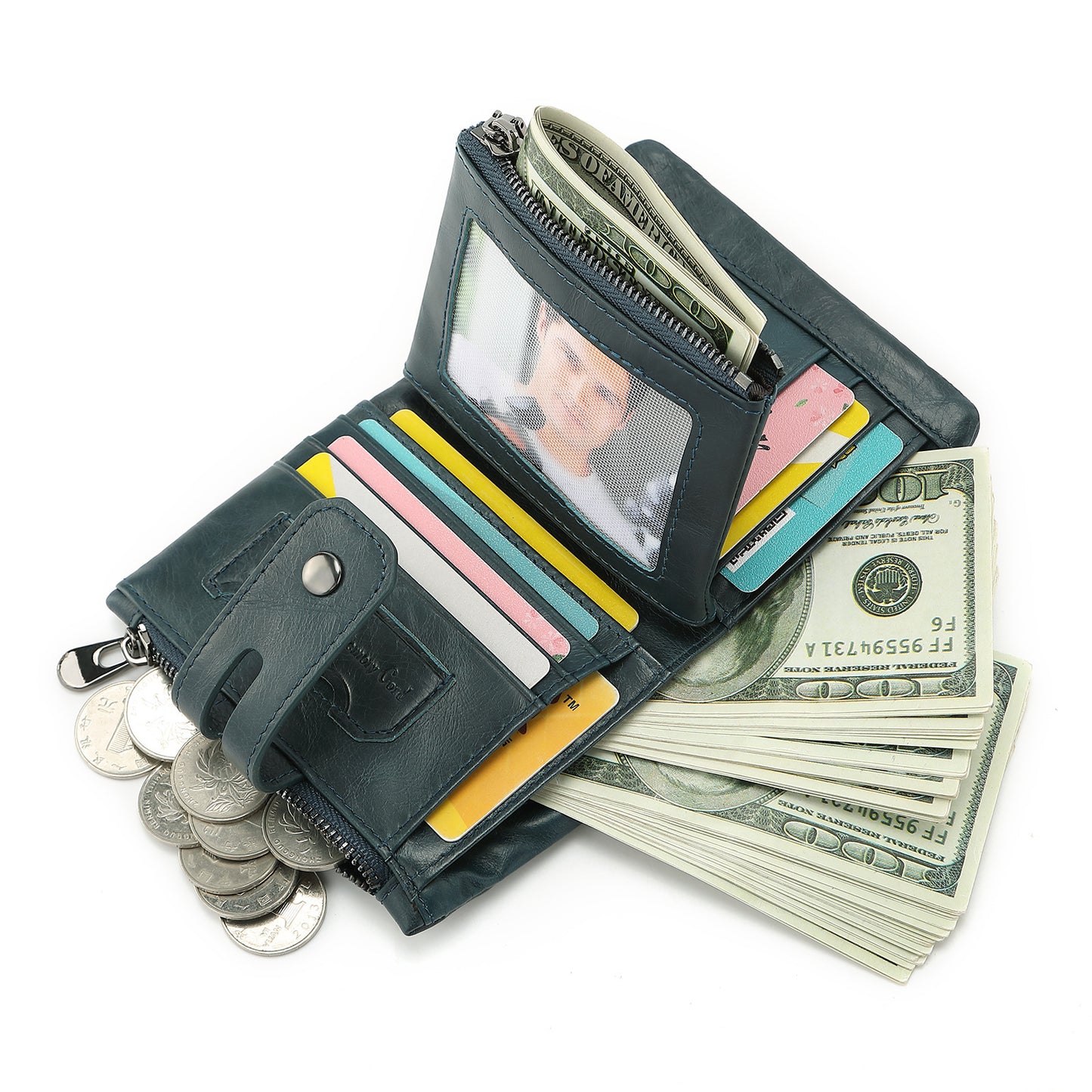 Cross-border Hot Selling Men's Cowhide Fashion Business Casual Multi-card Short Leather Wallet Zipper Card Bag Coin Purse