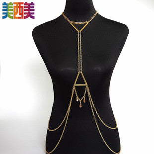 Cross-Border Jewelry Body Chain Jewelry Gold Lace Multi-Layer Tassel Necklace Body Chain