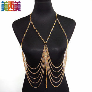 Cross-Border Jewelry Body Chain Jewelry Gold Lace Multi-Layer Tassel Necklace Body Chain