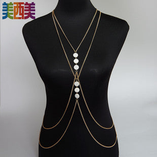 Cross-Border Jewelry Body Chain Jewelry Gold Lace Multi-Layer Tassel Necklace Body Chain