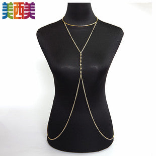 Cross-Border Jewelry Body Chain Jewelry Gold Lace Multi-Layer Tassel Necklace Body Chain