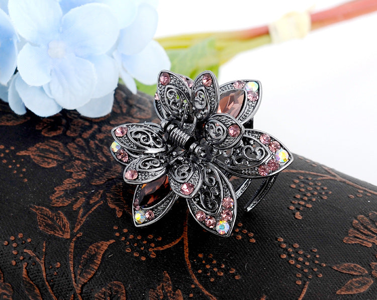 Cross-border Source women's hair accessories clip Crystal drill hollow grip AliExpress alloy hair clip