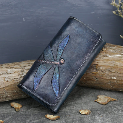New Top Layer Cowhide Coin Purse Women's Butterfly Leather Carved Bag Long Wallet European and American Clutch Leather Women's Wallet