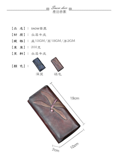 New Top Layer Cowhide Coin Purse Women's Butterfly Leather Carved Bag Long Wallet European and American Clutch Leather Women's Wallet