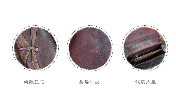 New Top Layer Cowhide Coin Purse Women's Butterfly Leather Carved Bag Long Wallet European and American Clutch Leather Women's Wallet