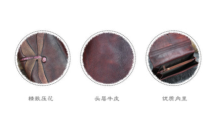 New Top Layer Cowhide Coin Purse Women's Butterfly Leather Carved Bag Long Wallet European and American Clutch Leather Women's Wallet