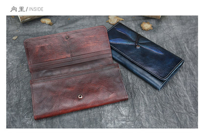 New Top Layer Cowhide Coin Purse Women's Butterfly Leather Carved Bag Long Wallet European and American Clutch Leather Women's Wallet