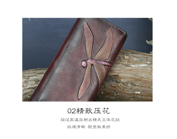 New Top Layer Cowhide Coin Purse Women's Butterfly Leather Carved Bag Long Wallet European and American Clutch Leather Women's Wallet