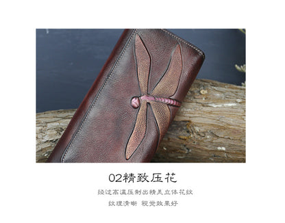 New Top Layer Cowhide Coin Purse Women's Butterfly Leather Carved Bag Long Wallet European and American Clutch Leather Women's Wallet