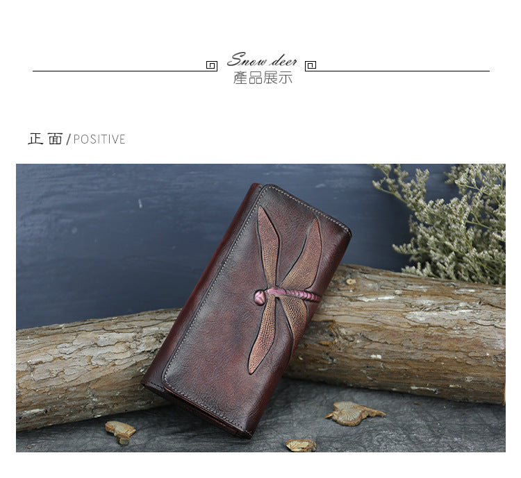 New Top Layer Cowhide Coin Purse Women's Butterfly Leather Carved Bag Long Wallet European and American Clutch Leather Women's Wallet