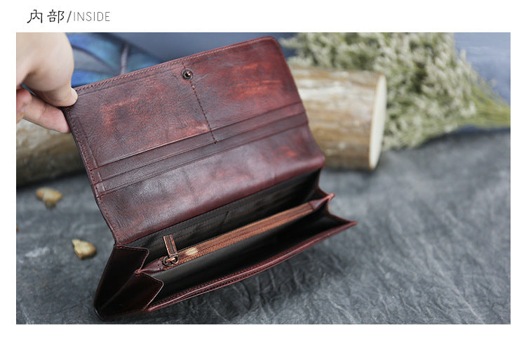 New Top Layer Cowhide Coin Purse Women's Butterfly Leather Carved Bag Long Wallet European and American Clutch Leather Women's Wallet