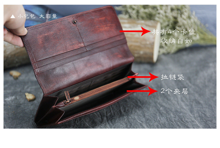 New Top Layer Cowhide Coin Purse Women's Butterfly Leather Carved Bag Long Wallet European and American Clutch Leather Women's Wallet