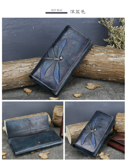 New Top Layer Cowhide Coin Purse Women's Butterfly Leather Carved Bag Long Wallet European and American Clutch Leather Women's Wallet