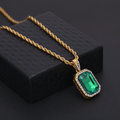 Hip-hop mini diamond-encrusted gem pendant trendy brand necklace men's handsome Joker alloy necklace cross-border jewelry wholesale