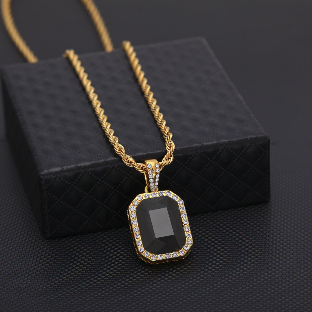 Hip-hop mini diamond-encrusted gem pendant trendy brand necklace men's handsome Joker alloy necklace cross-border jewelry wholesale