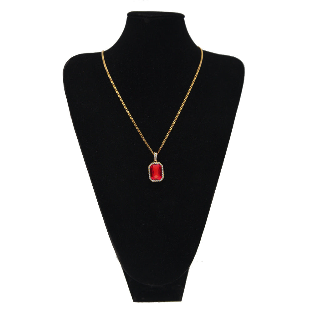 Hip-hop mini diamond-encrusted gem pendant trendy brand necklace men's handsome Joker alloy necklace cross-border jewelry wholesale