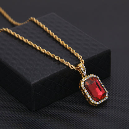 Hip-hop mini diamond-encrusted gem pendant trendy brand necklace men's handsome Joker alloy necklace cross-border jewelry wholesale